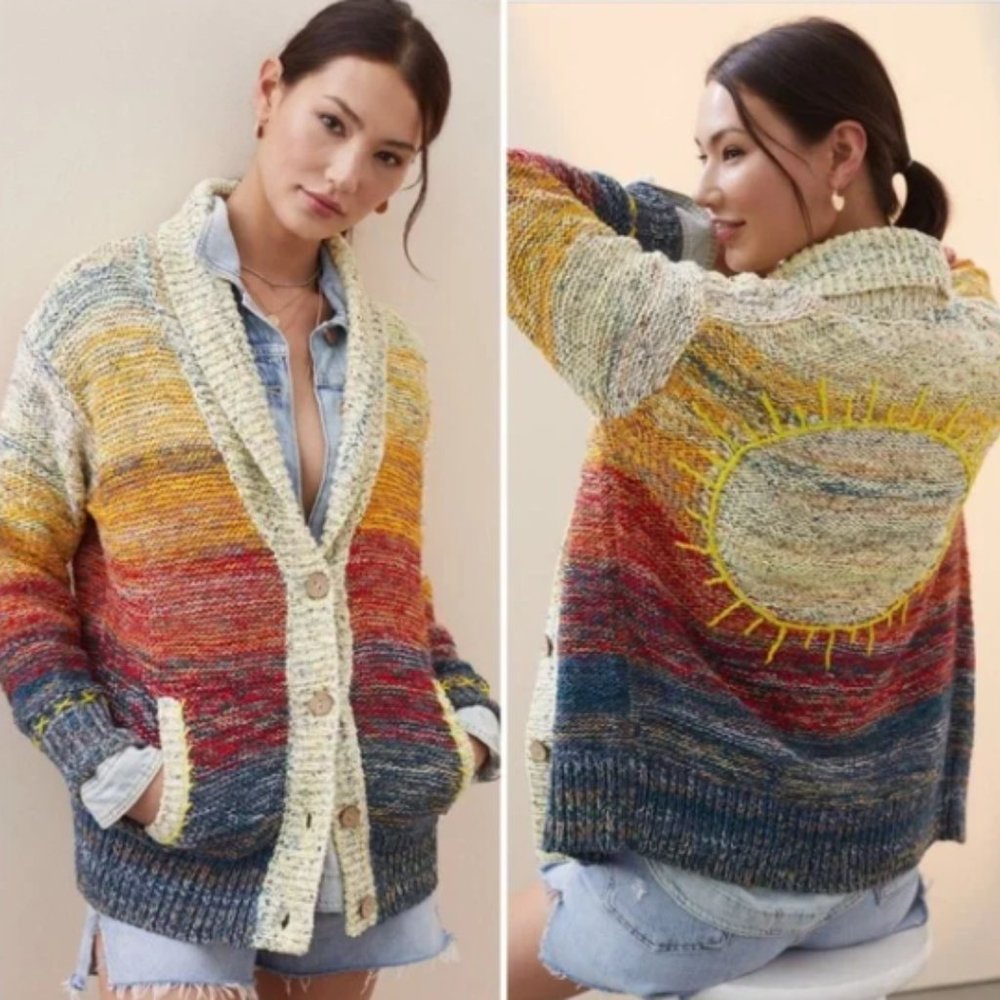 PILCRO Sunset Embroidered Cardigan